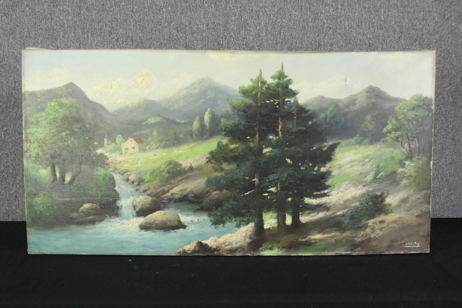 Antonio Chavry, Alpine scene, oil on canvas, unframed, signed. H.55 W.110cm. - Image 2 of 4