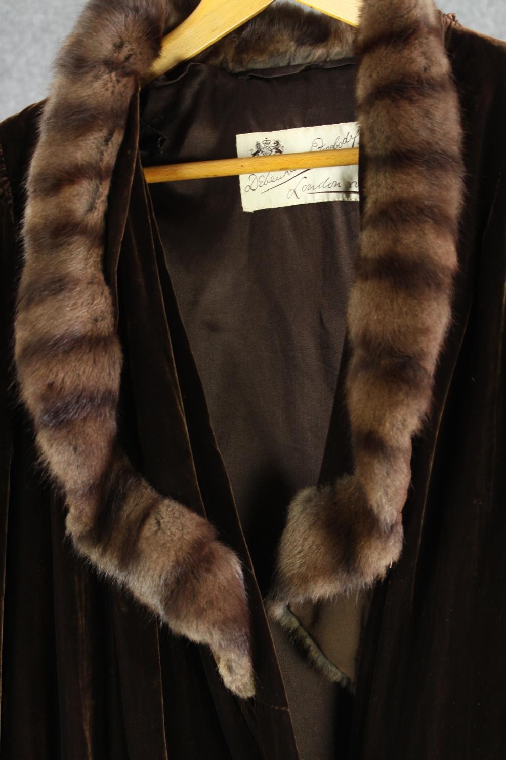A Debenham and Freebody, London, vintage velvet and fur collared evening coat. Makers label to - Image 3 of 9
