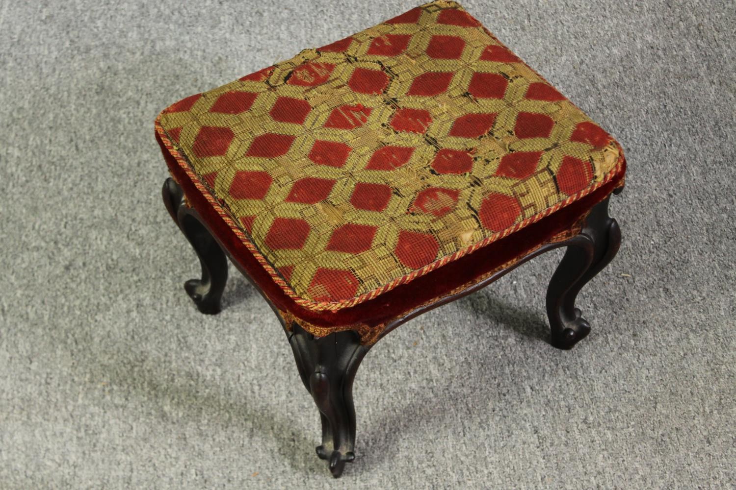 A George II style mahogany foot stool, with diaper pattern needlepoint upholstery, probably 19th - Image 2 of 7