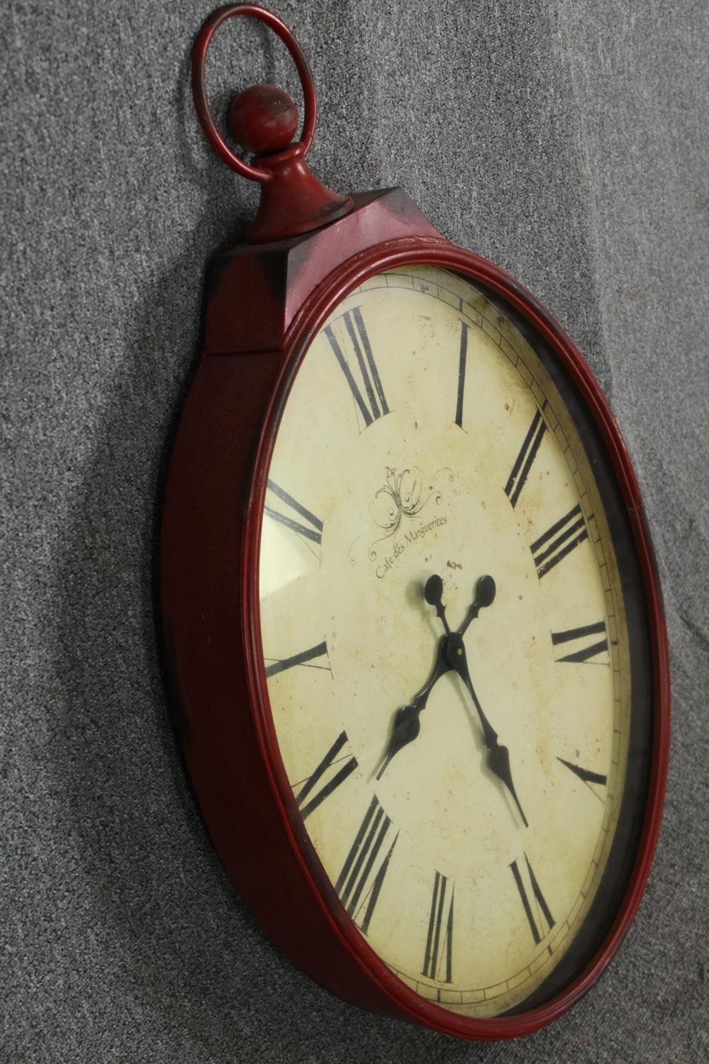 A vintage cafe style painted metal wall clock, H.85 W.57cm. - Image 2 of 5