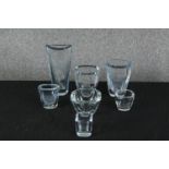 A group of Scandanavian mid 20th century cut and etched glass vases, of various sizes. H.25cm. (