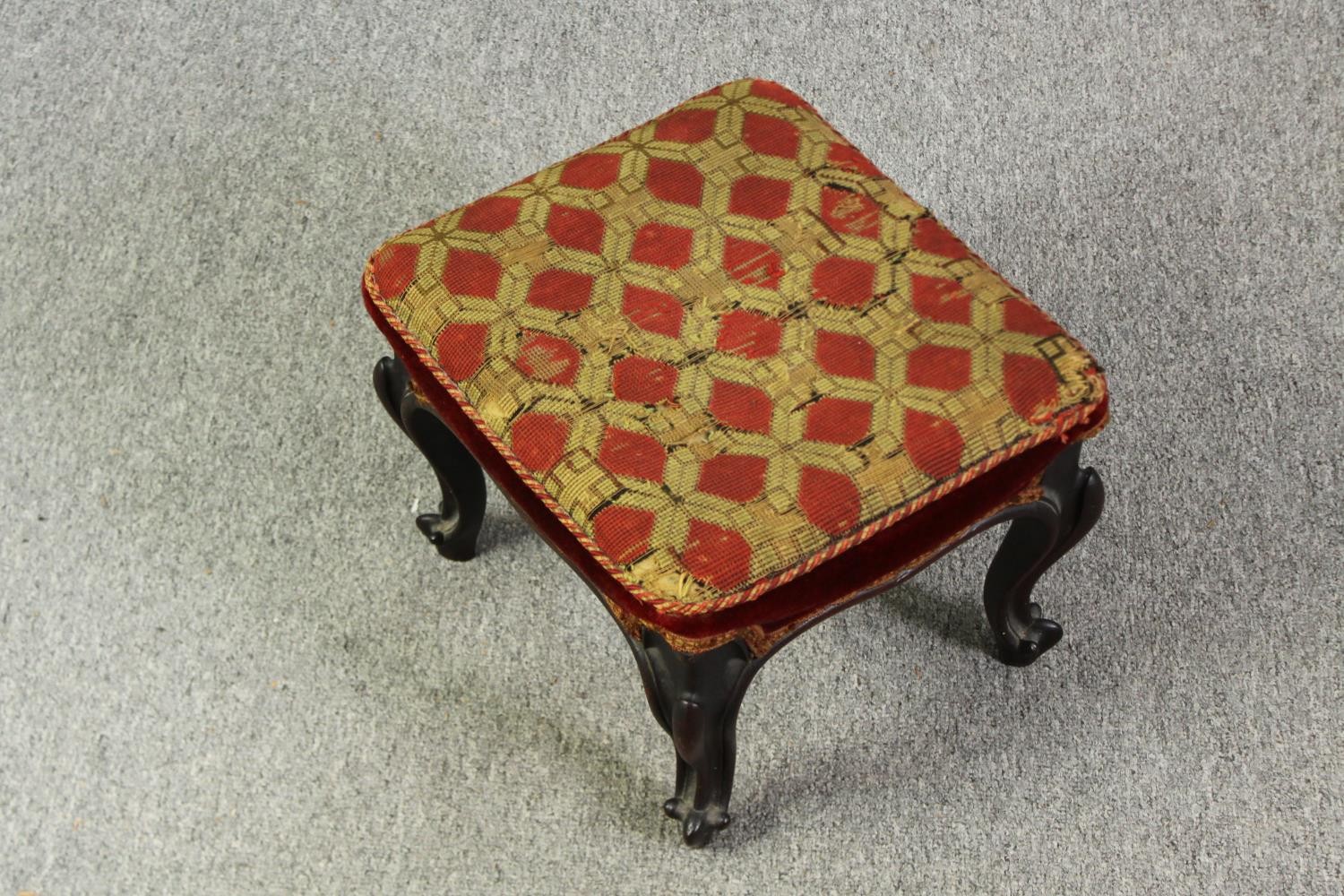A George II style mahogany foot stool, with diaper pattern needlepoint upholstery, probably 19th - Image 3 of 7