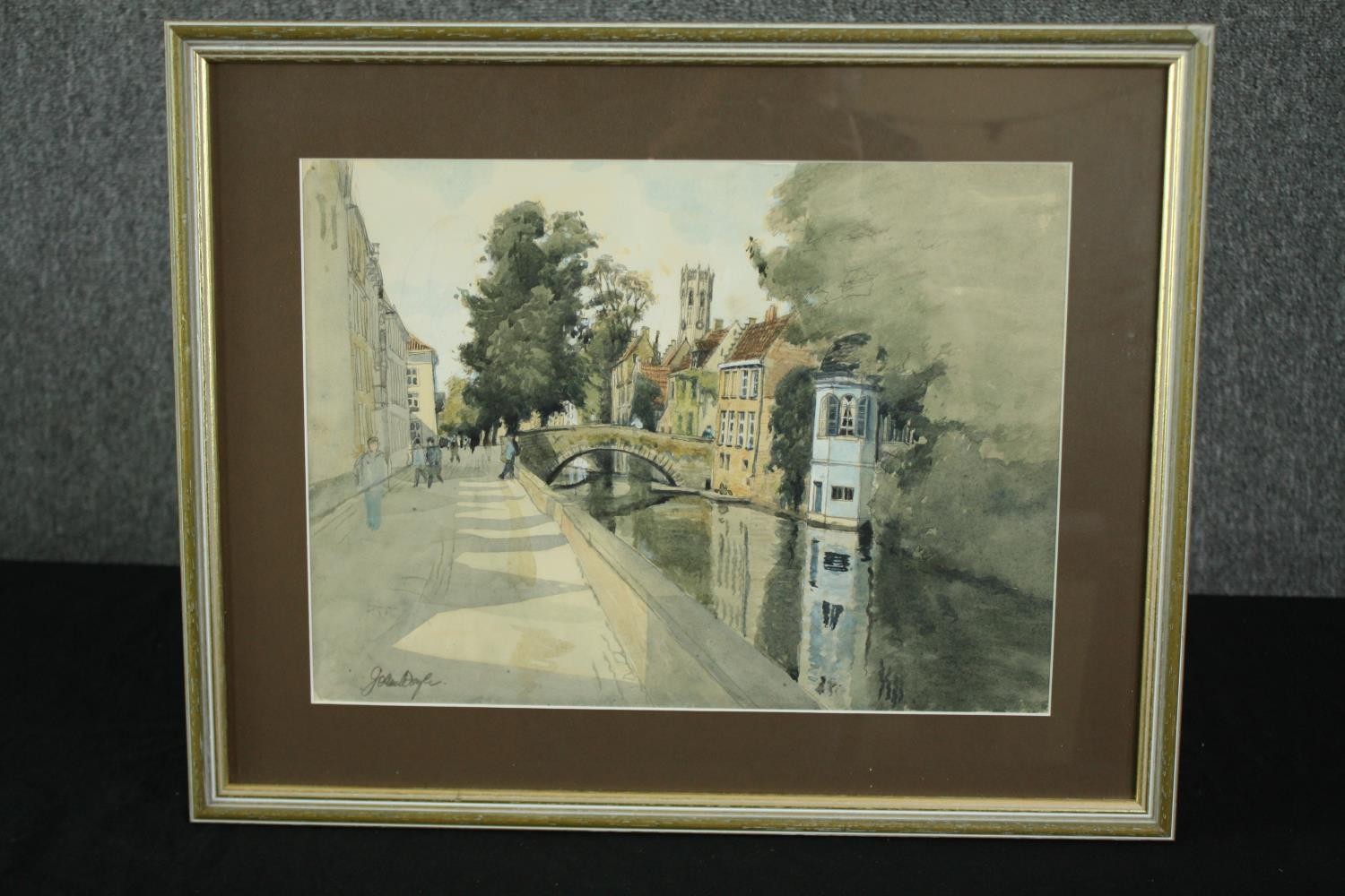 John Doyle, b 1928, a watercolour of a canal scene with cathedral in the background, signed, - Bild 2 aus 4