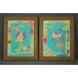 A pair of pastel compositions of tropical beach scenes, framed and glazed, signed. H.74 W.58cm. (