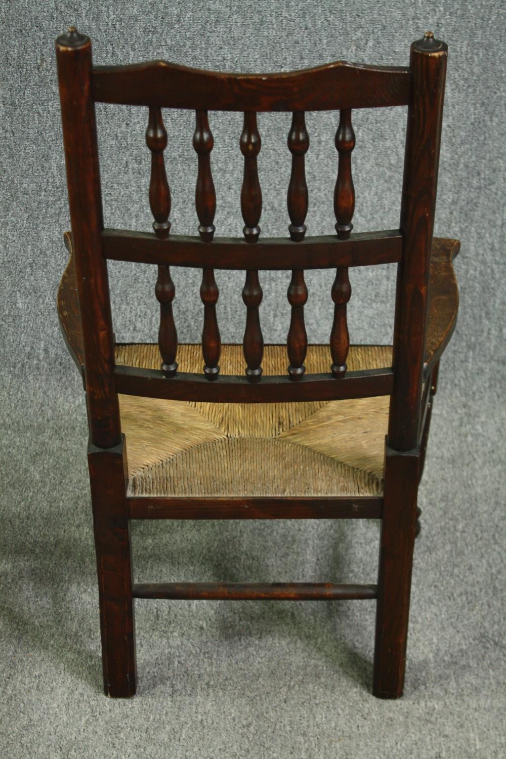 A 19th century elm Lancashire country spindle back armchair, and another with a ladderback, with - Image 6 of 11