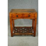 An early 20th century Chinese hardwood side cabinet. H.86 W.85 D.57cm.