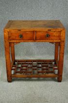 An early 20th century Chinese hardwood side cabinet. H.86 W.85 D.57cm.