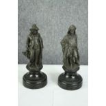 Two 19th century spelter figures of a huntsman and fisherman. H.25cm. (each).