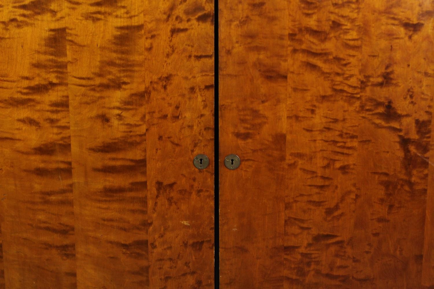 Hall cupboard or linen cabinet on stand, mid century ebonised and section veneered birch. H.139 W. - Image 5 of 6