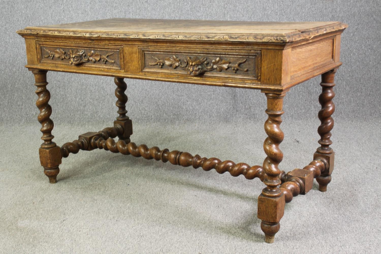 A Victorian carved oak side table, circa 1870, in the 17th century manner, with two frieze - Image 3 of 8