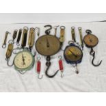 A collection of Salter hanging spring balance scales