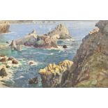 Oil on board, coastal seascape, signed H Ximona? in a giltwood frame. H.39 W.57cm.