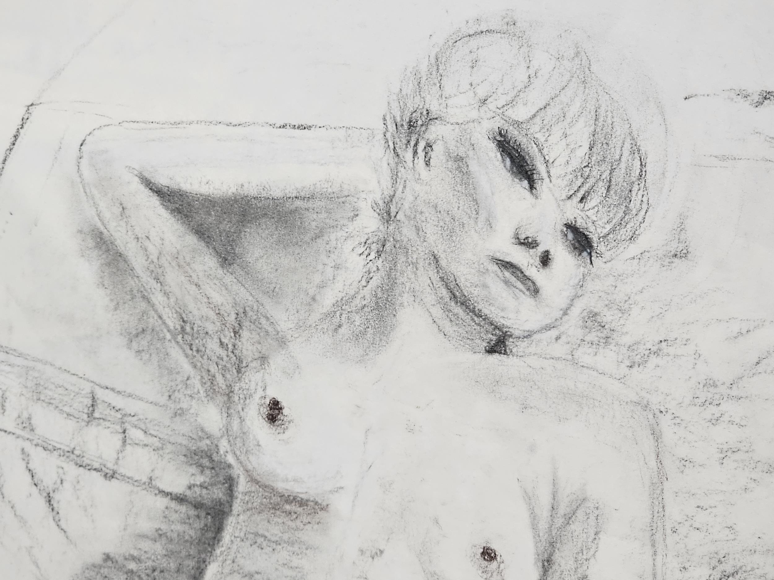 Pencil sketch of a lady. H.76 W.60cm. - Image 3 of 4