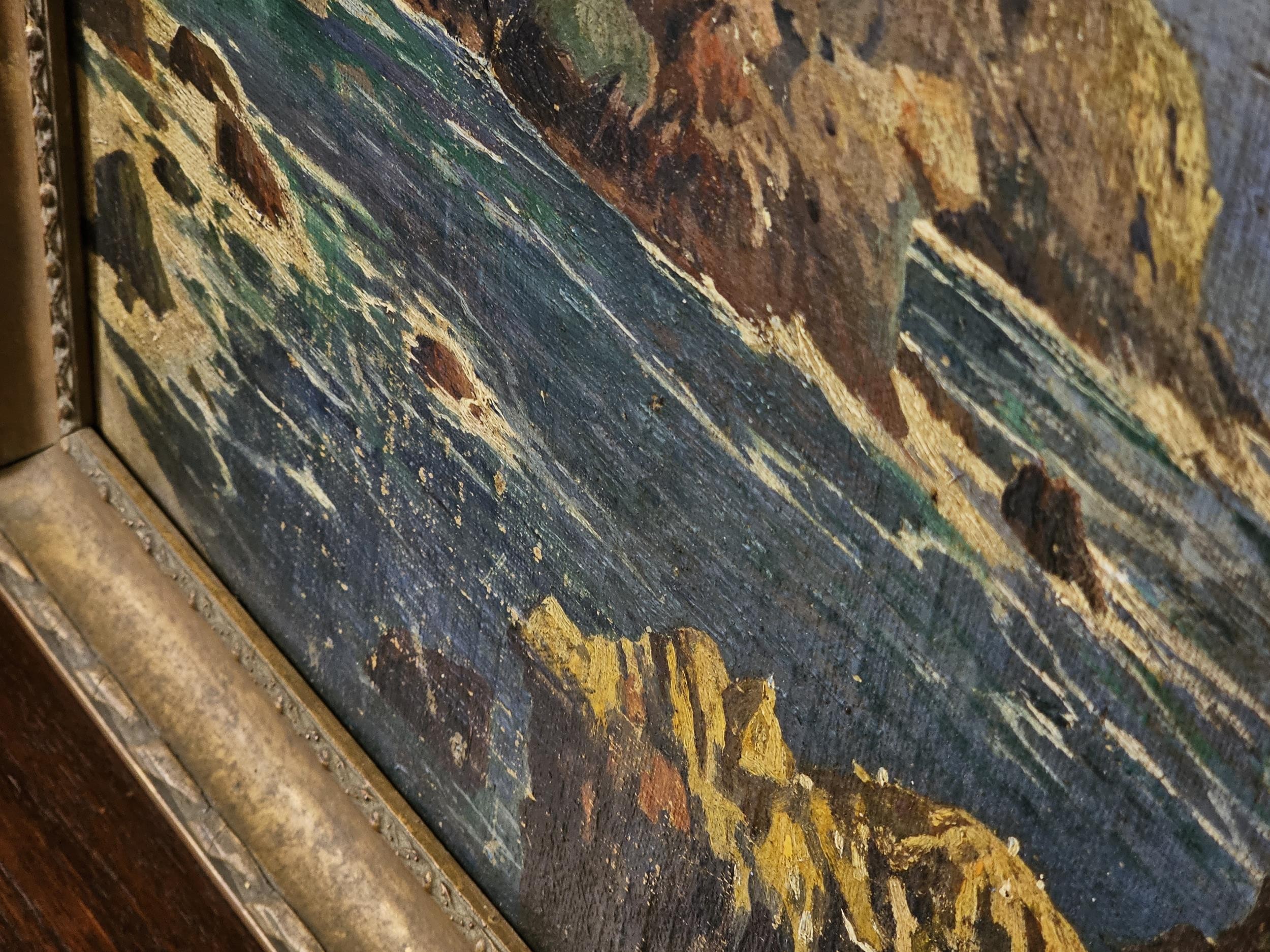 Oil on board, coastal seascape, signed H Ximona? in a giltwood frame. H.39 W.57cm. - Image 3 of 7