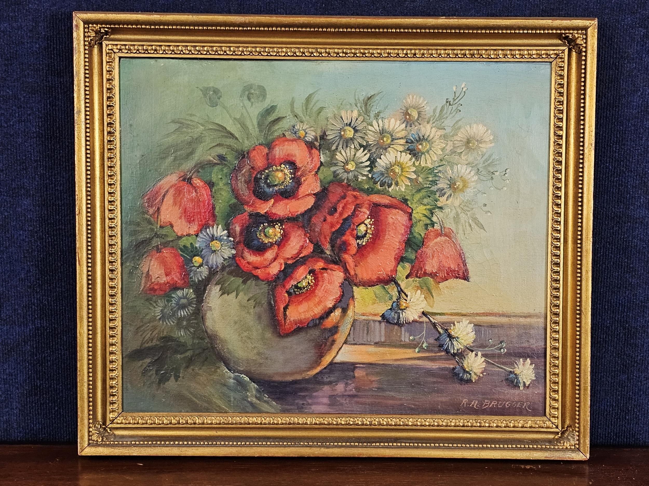 Oil on board, early 20th century, an oil on board, signed R A Brugger, in a giltwood frame. H.56 W. - Image 2 of 7