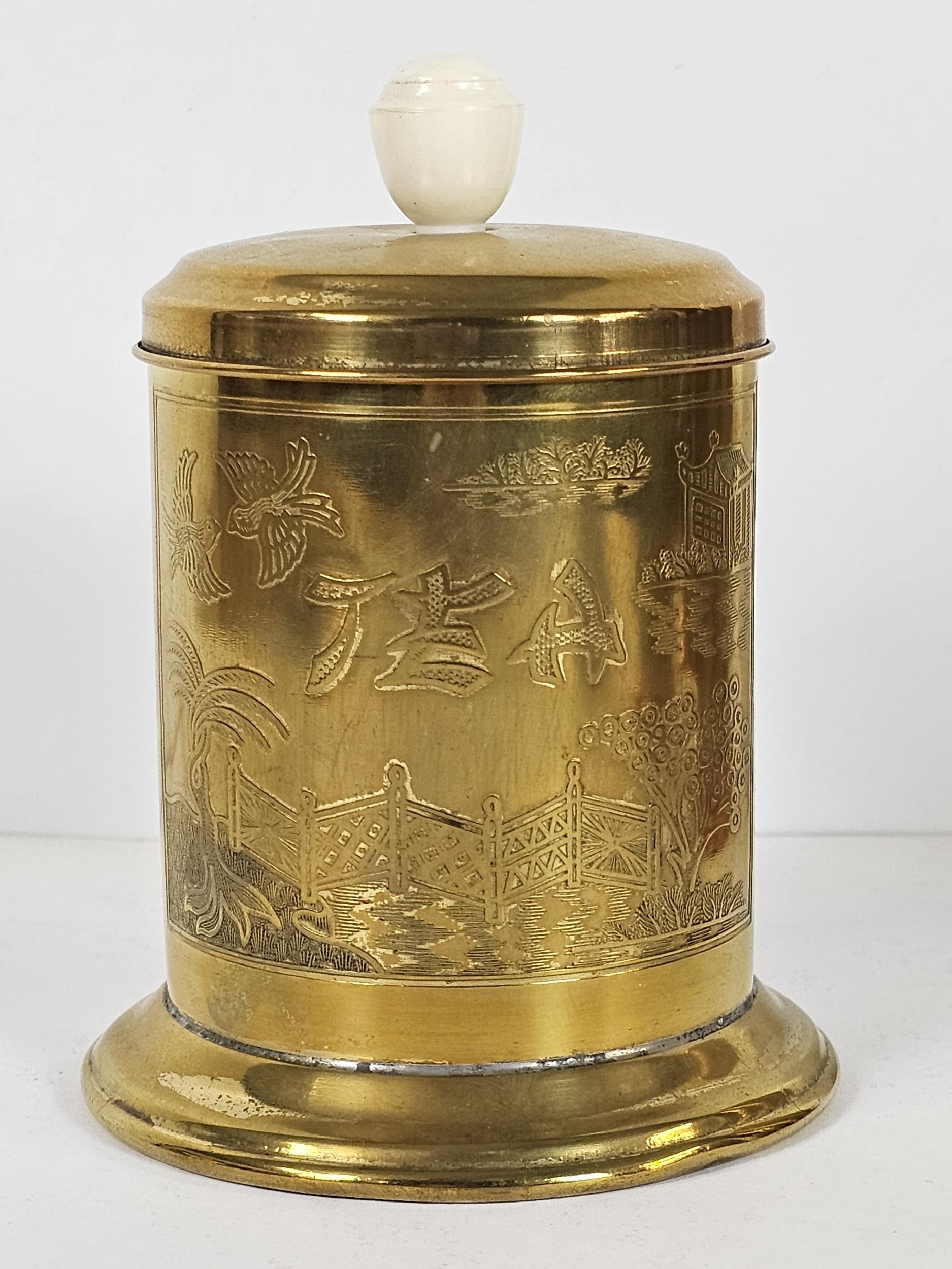 Large quantity of brass items including a Lipton British Empire Exhibition tea caddy and a desk - Image 12 of 17