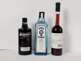 A selection of Gin's to include a bottle of Bombay Sapphire London Dry Gin, along with a Brockmans