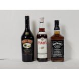 A selection of spirits to include a bottle of Jack Daniel's Black Label Old No.7 Brand Sour Mash