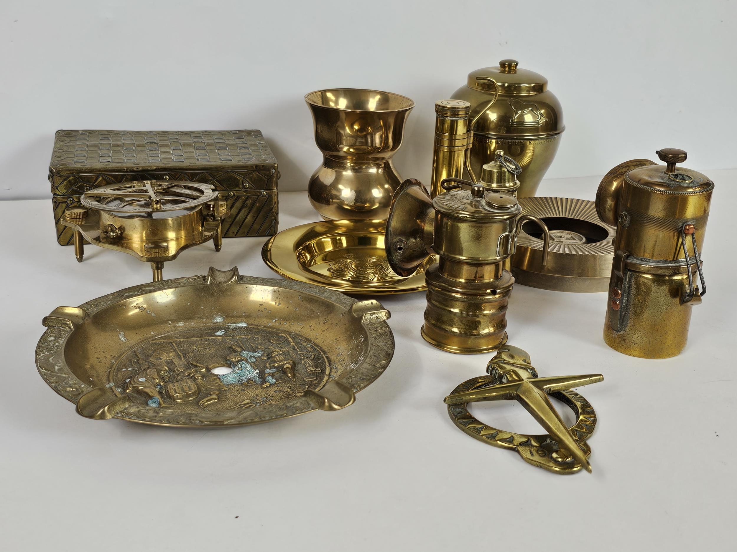 Large quantity of brass items including a Lipton British Empire Exhibition tea caddy and a desk - Image 14 of 17