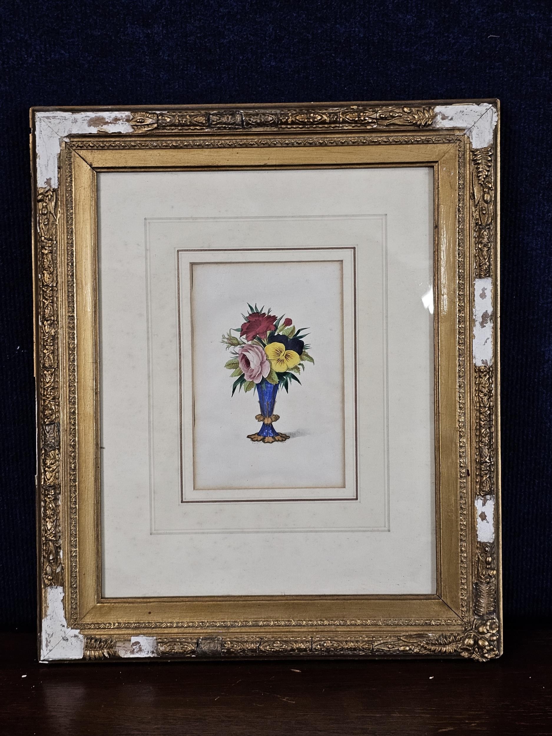 A watercolour and ink still life of flowers, in a giltwood frame. H. 43 W.36cm. - Image 2 of 8