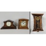 Two mantle clocks + An early 20th century German DRGM oak wall clock.