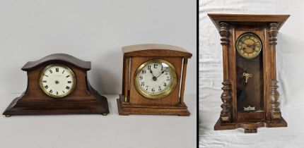 Two mantle clocks + An early 20th century German DRGM oak wall clock.