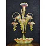 A Pink and Vaseline glass epergne in very good condition without damage. H.61cm