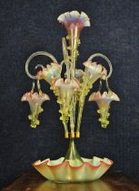 A Pink and Vaseline glass epergne in very good condition without damage. H.61cm