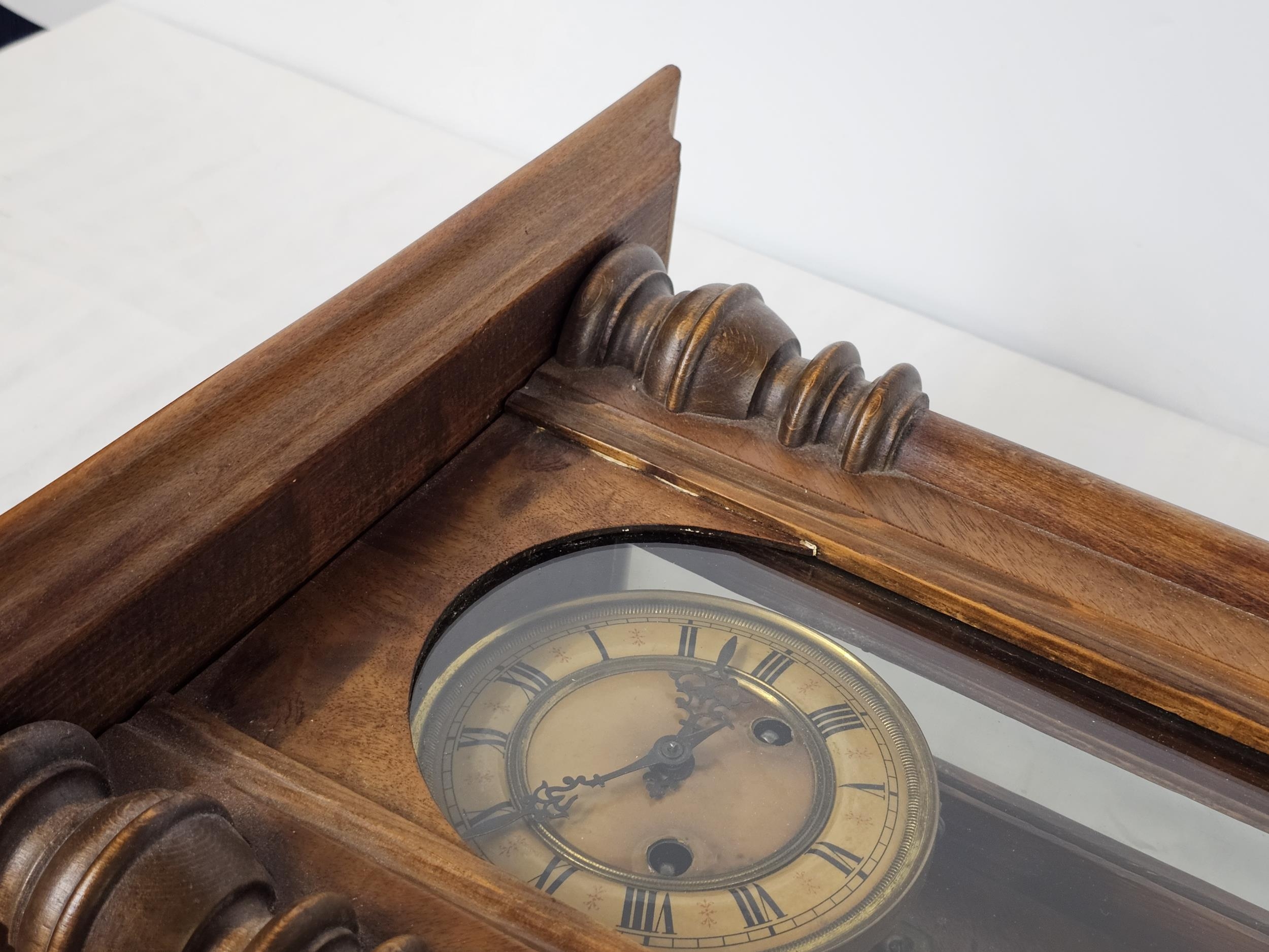 Two mantle clocks + An early 20th century German DRGM oak wall clock. - Image 9 of 13