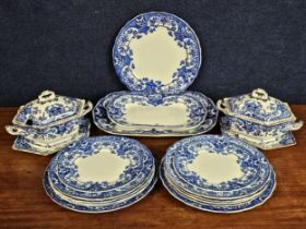 A late 19th century Staffordshire Blue and White part dinner service.