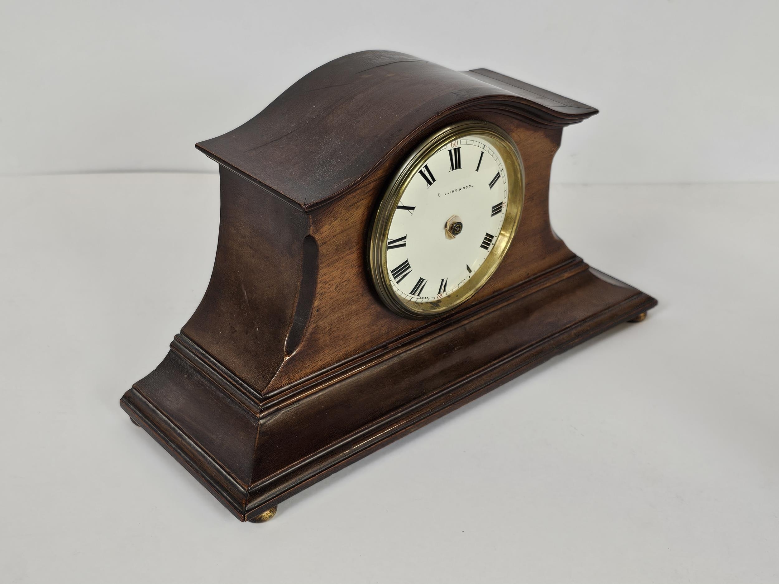 Two mantle clocks + An early 20th century German DRGM oak wall clock. - Image 3 of 13