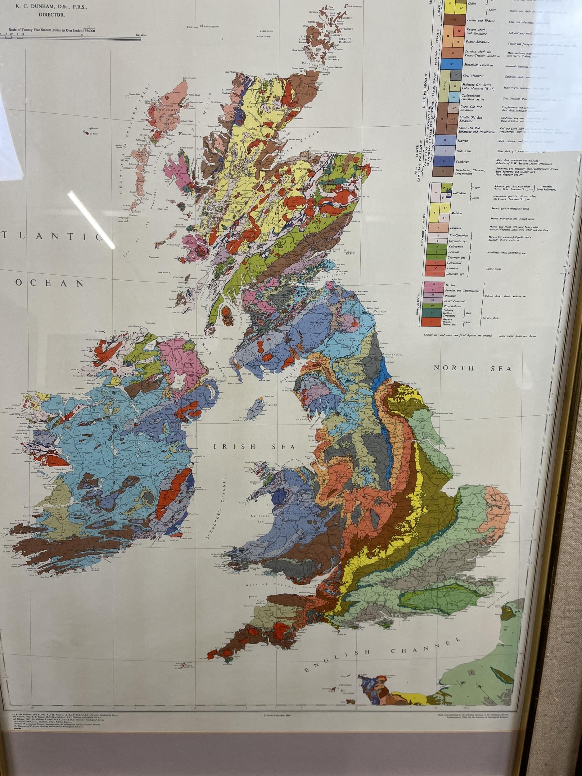 A large framed and glazed printed map of the British Isles. H.122 W.78.cm