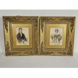 A companion pair of watercolour society portraits, of a man and lady, signed and dated WOOD 1835, in