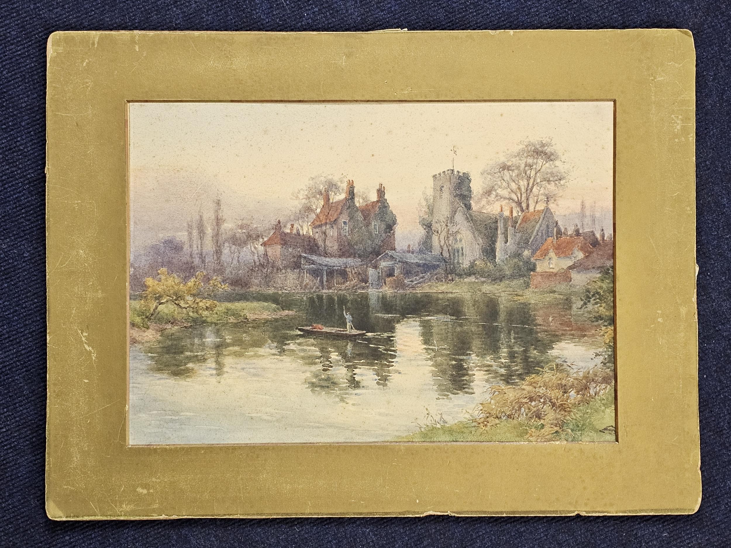 Six various unframed watercolour landscapes, and a needlework picture of a girl with a lamb. H.48 - Image 5 of 8