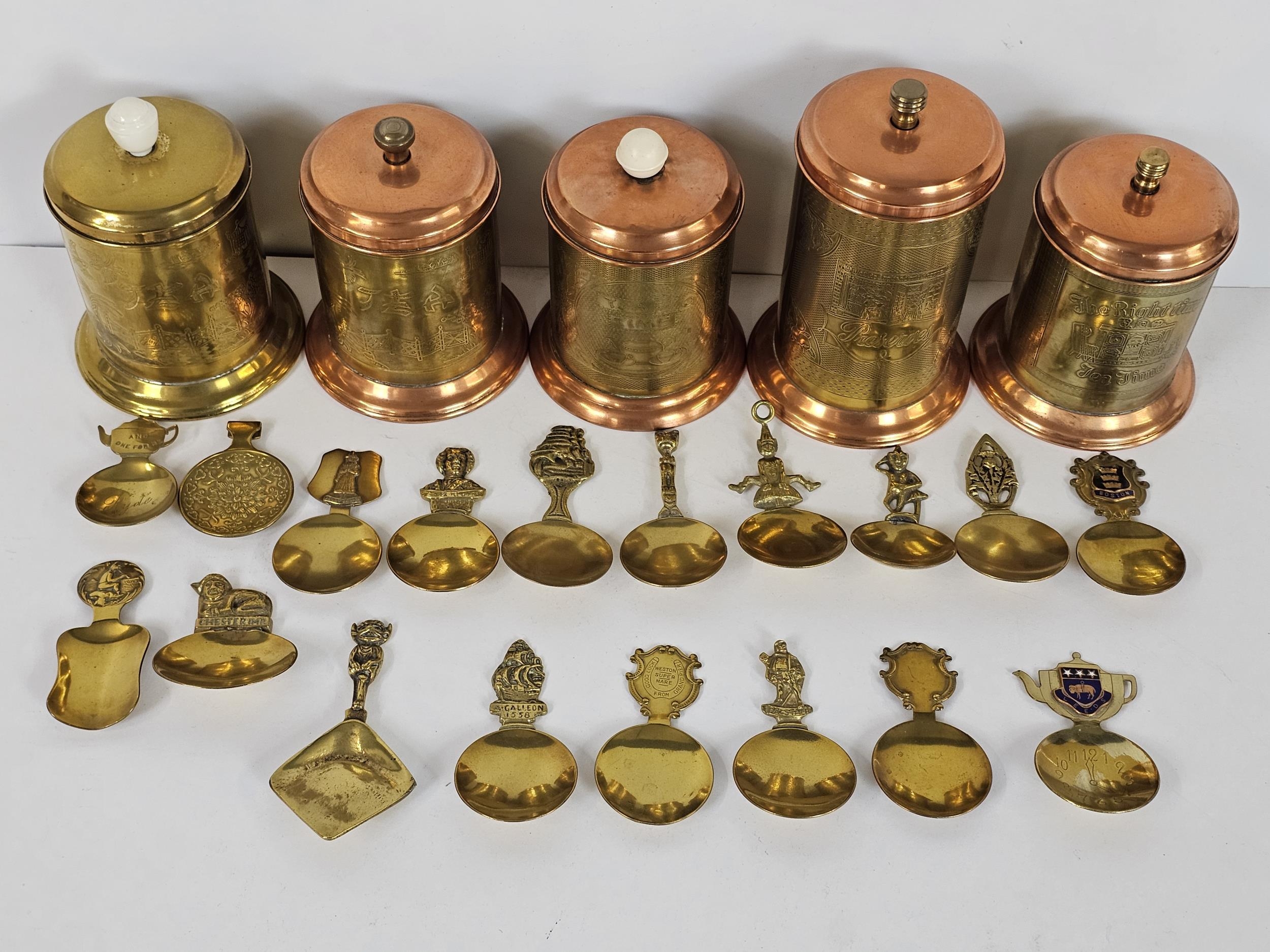 Large quantity of brass items including a Lipton British Empire Exhibition tea caddy and a desk - Image 2 of 17