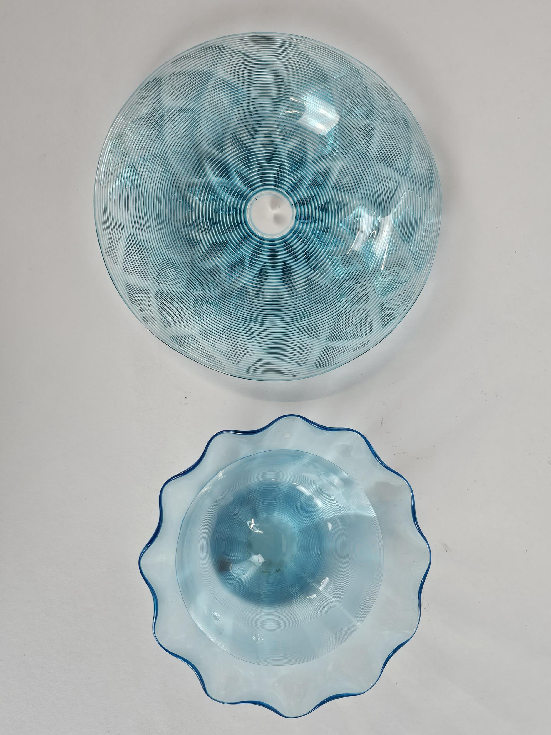 A studio glass Aquamarine bowl and saucer. Saucer is D.17cm.