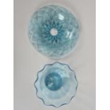 A studio glass Aquamarine bowl and saucer. Saucer is D.17cm.