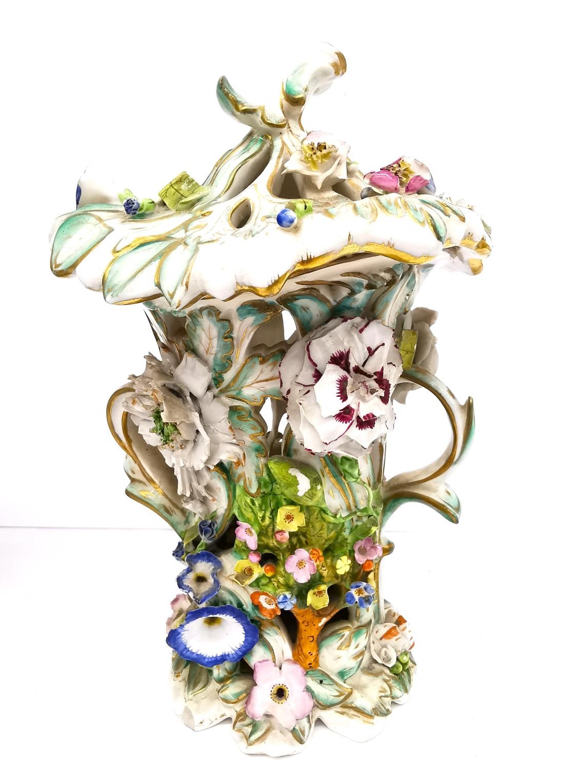 A pair of mid 19th century Bloor Derby floral encrusted hand painted porcelain Potpourri lidded - Image 5 of 16