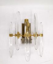 Gaetano Sciolari (1927-1994), a 1970's brass and crystal wall light with five crystal pendants on