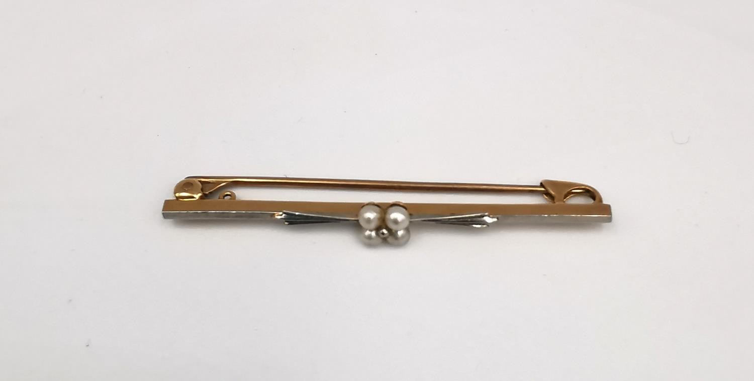 A 15ct rose and white gold and pearl floral bar brooch along with a Victorian 18ct sectioned and - Image 3 of 12