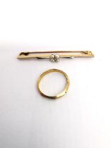 A 15ct rose and white gold and pearl floral bar brooch along with a Victorian 18ct sectioned and