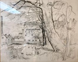 John Stanton Ward, British (1917 - 2007), ink on paper, 'Kingsford Mill, Canterbury (1965)',