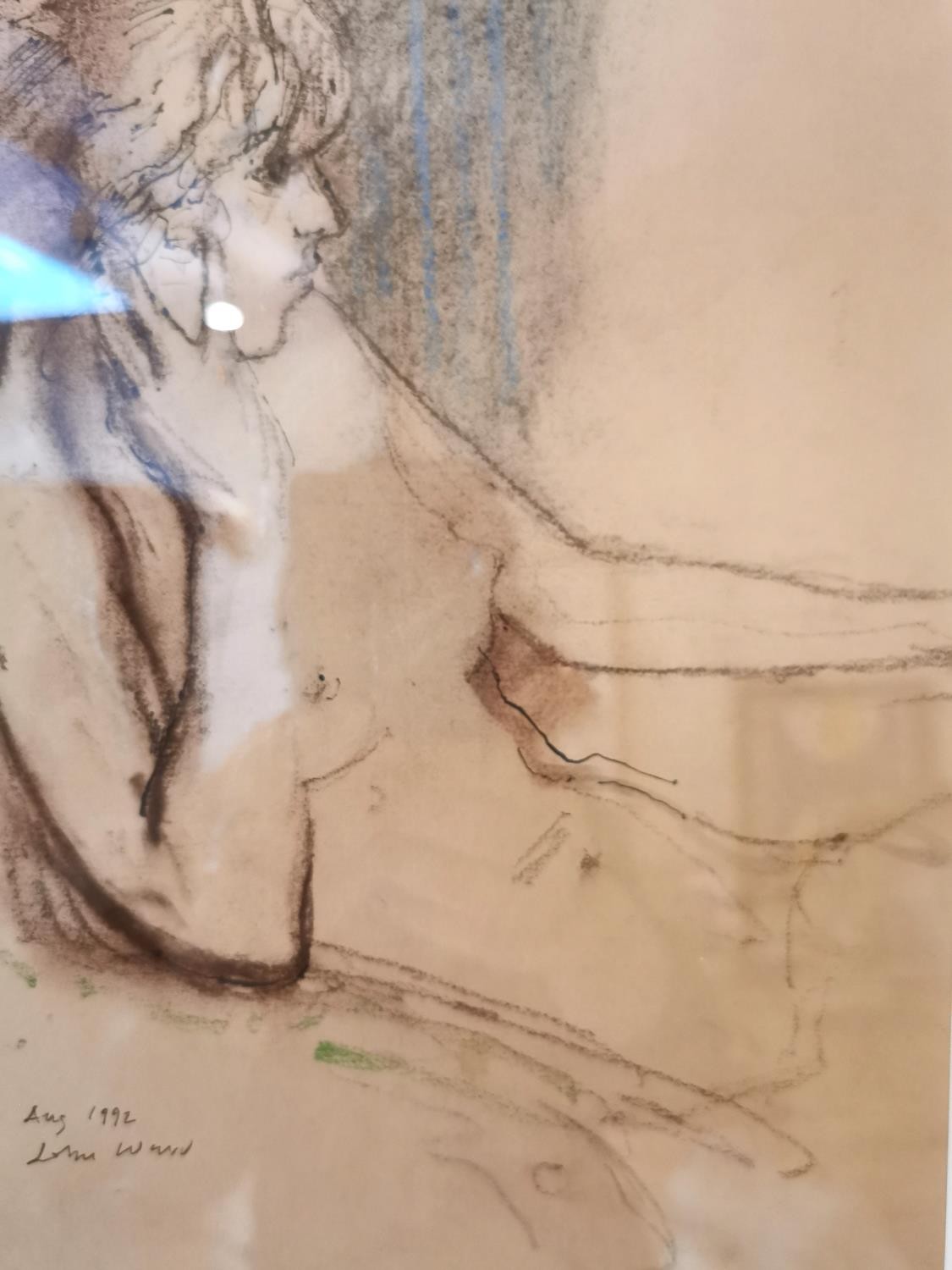 John Stanton Ward, British (1917 - 2007), pastel and ink on paper, seated nude woman in pensive - Image 6 of 6