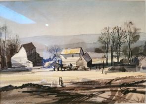Rowland Hilder British (1905 - 1993), chalk and watercolour of a Kent landscape, signed. Framed