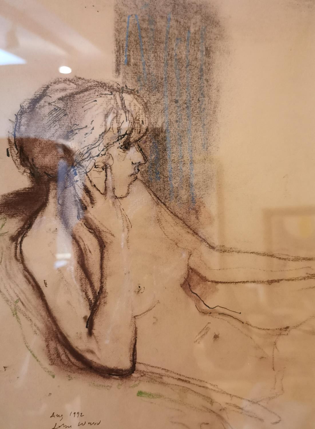 John Stanton Ward, British (1917 - 2007), pastel and ink on paper, seated nude woman in pensive