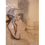 John Stanton Ward, British (1917 - 2007), pastel and ink on paper, seated nude woman in pensive