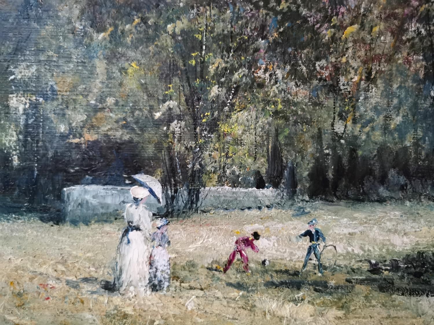 R. J. Bizet, French (1922 - 2015), oil on canvas of an outside picnic in the grounds of a country - Bild 7 aus 9