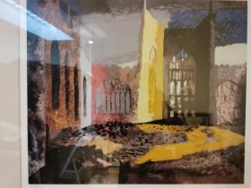 John Piper, British (1903 - 1992), screen-print of ' Interior of Coventry Cathedral ', printed
