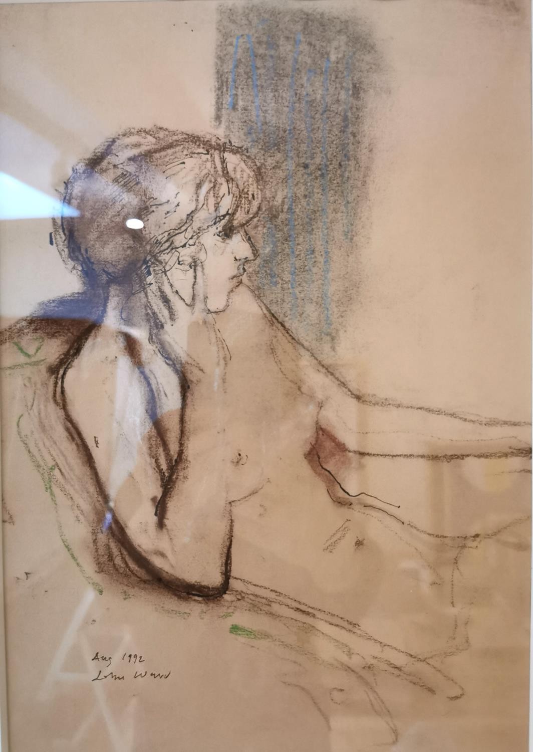 John Stanton Ward, British (1917 - 2007), pastel and ink on paper, seated nude woman in pensive - Image 3 of 6