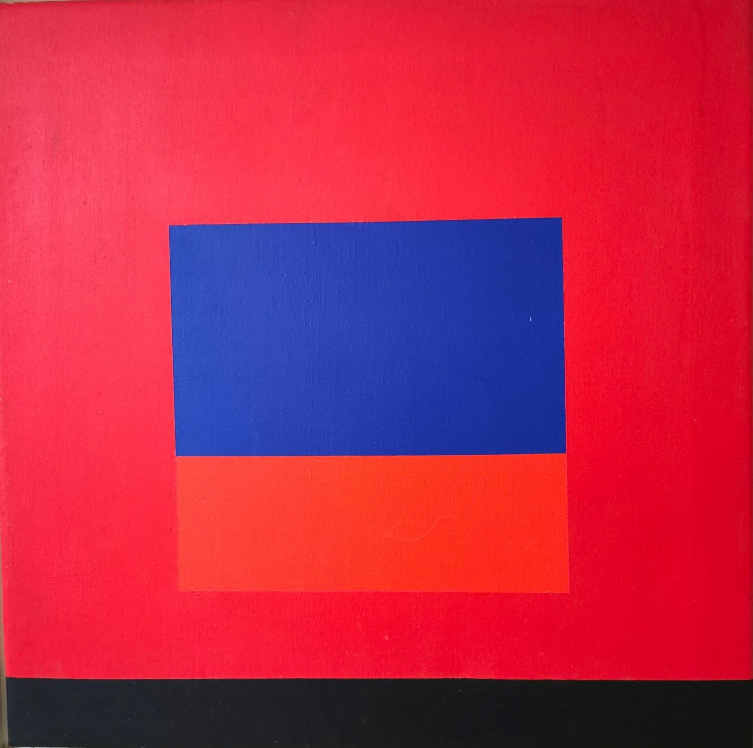 John Holden, British, (1942-), oil on canvas, block colour composition red, blue and black, titled